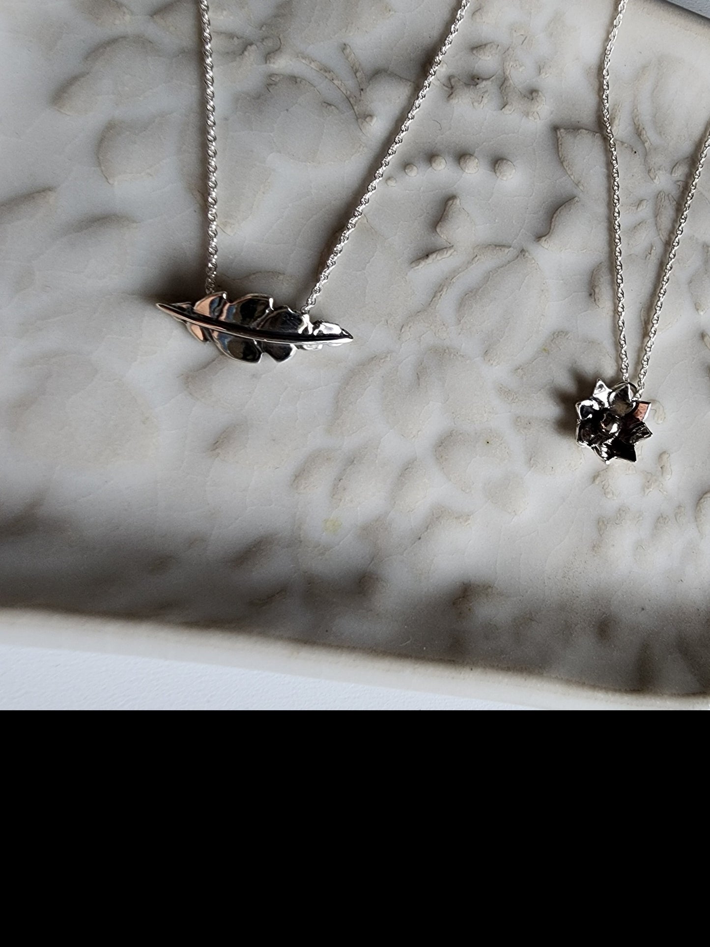 silver leaf necklace, small handmade leaf necklace with vines and stem, hidden clasp for necklace