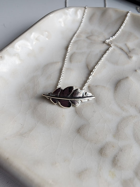 silver leaf necklace, small handmade leaf necklace with vines and stem, hidden clasp for necklace