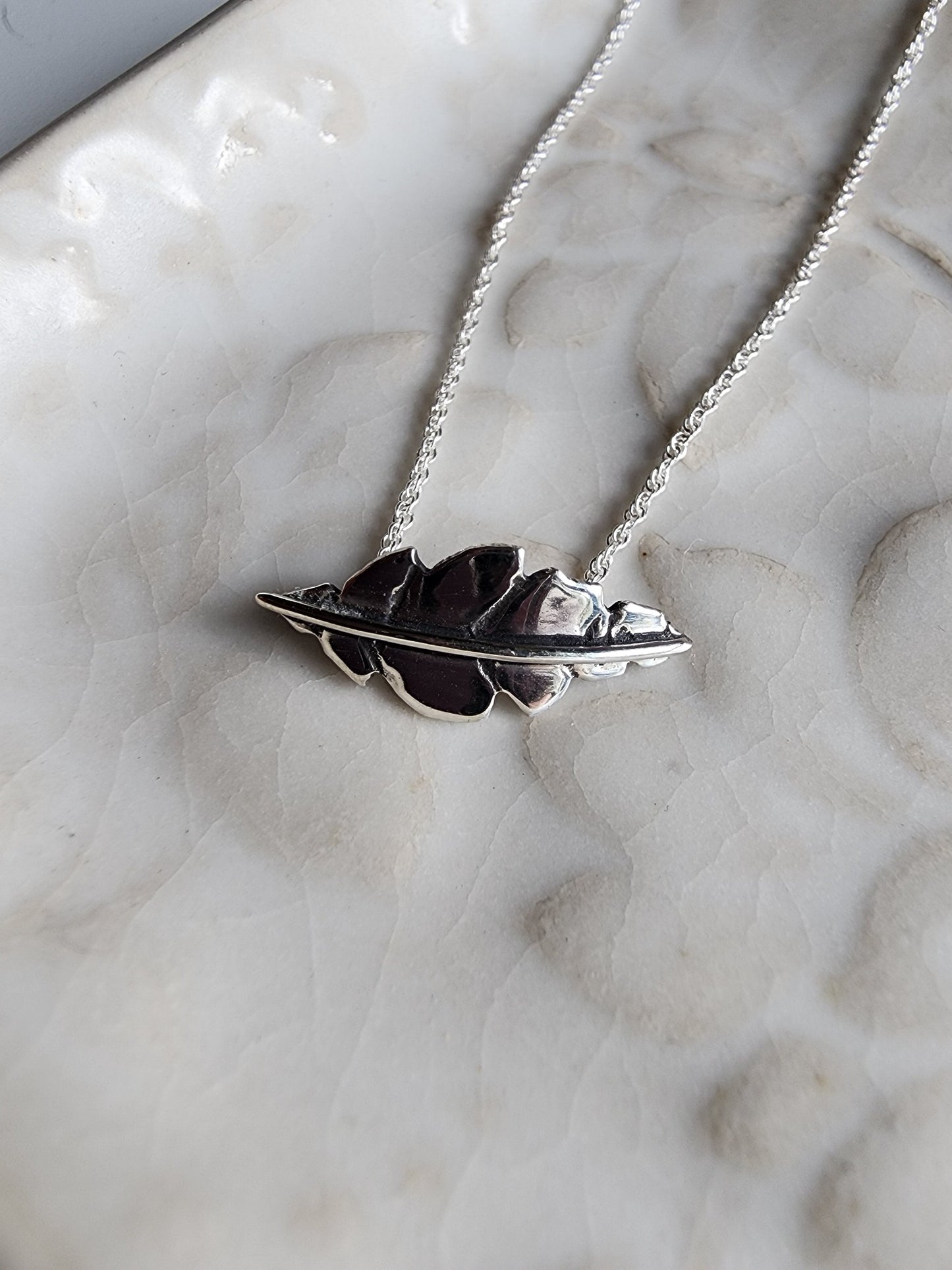 silver leaf necklace, small handmade leaf necklace with vines and stem, hidden clasp for necklace
