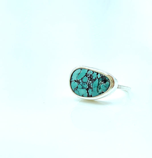 Turquoise stone ring on a light blue background