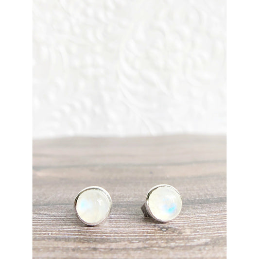 Simple moonstone (clear with blue lines) sterling silver bezel earrings