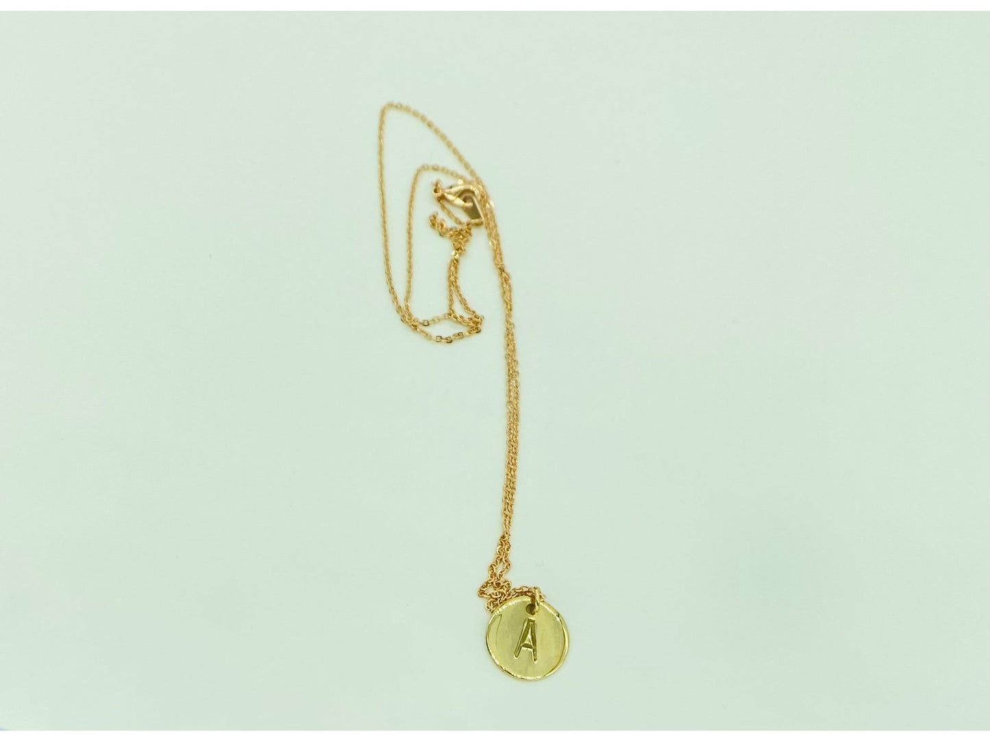 Small gold filled necklace with your choice of initial on a circle cut out. No patina added, gold on gold.