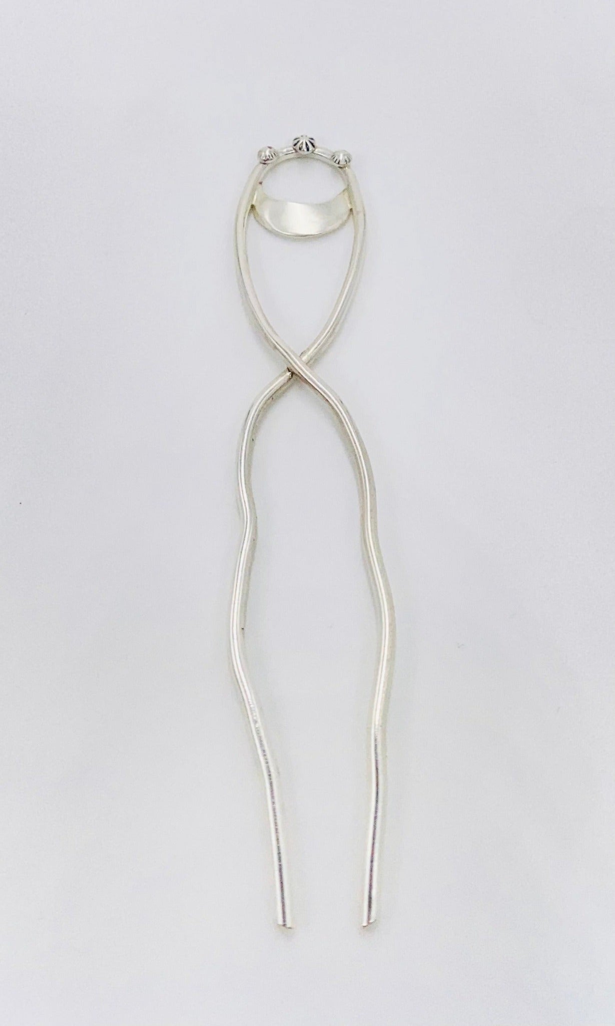 Vintage inspired hair fork with half moon & tiny bits of flower shaped granulation