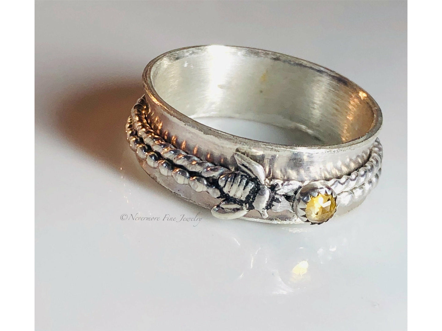 bee-ring-spinner-ring-sterling-silver-ring-meditation-ring-bee-jewelry-fidget-ring-anxiety-jewelry-sterling-silver-ring-boho-ring