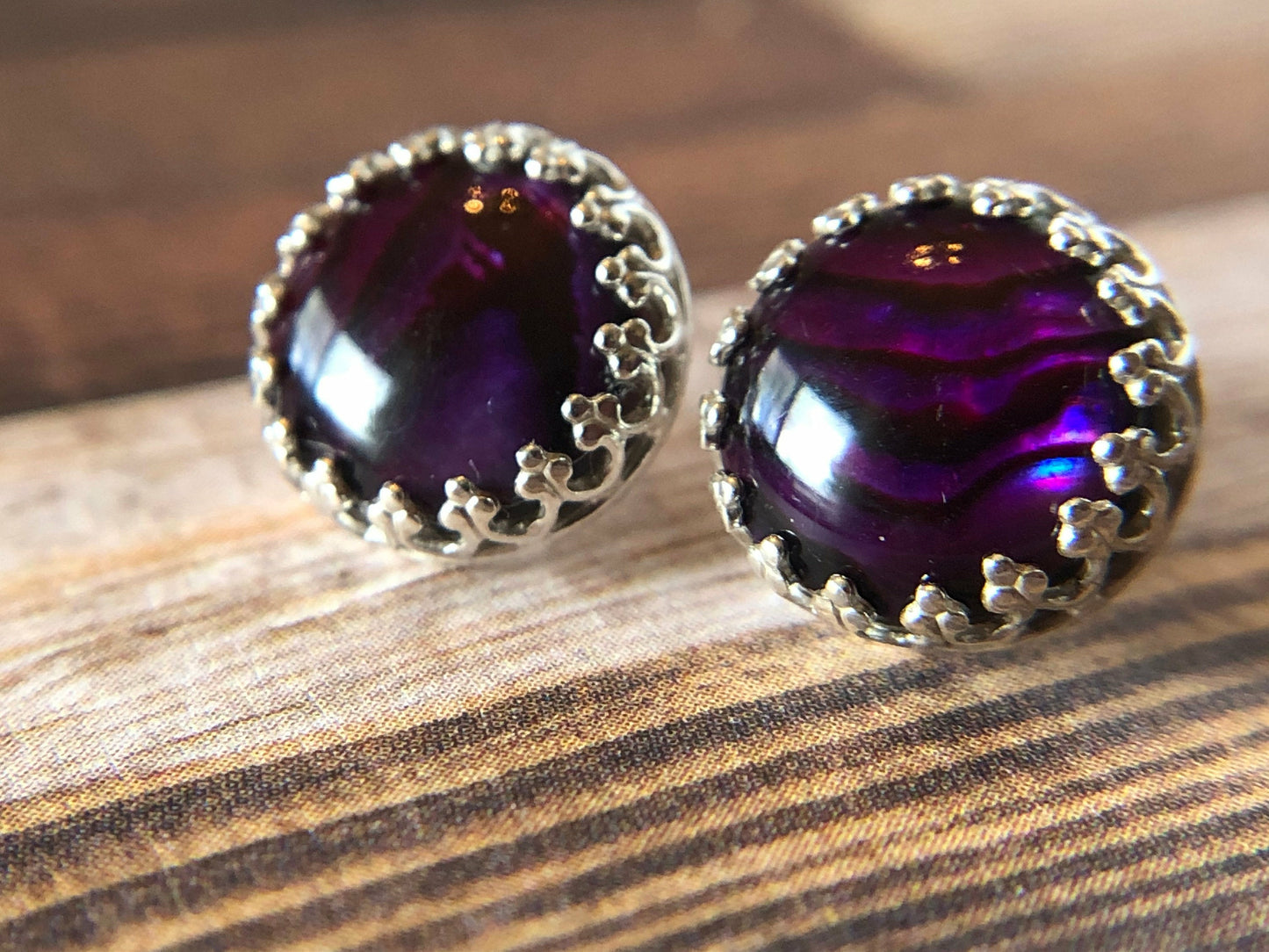 sterling-silver-purple-studs-silver-studs-gemstone-earrings-gemstone-studs-dainty-earrings-delicate-earrings-boho-earrings-abalone-earrings