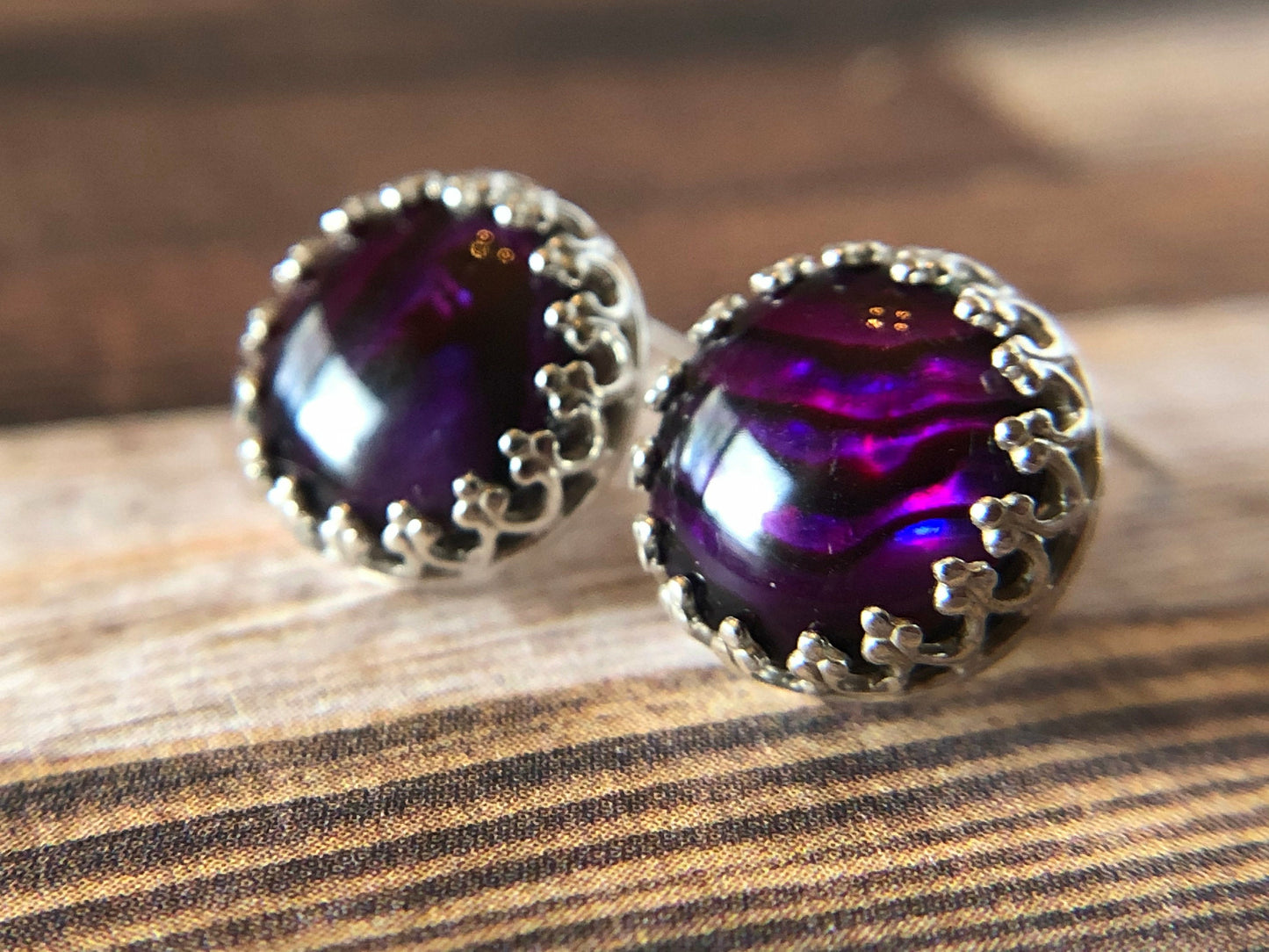 sterling-silver-purple-studs-silver-studs-gemstone-earrings-gemstone-studs-dainty-earrings-delicate-earrings-boho-earrings-abalone-earrings
