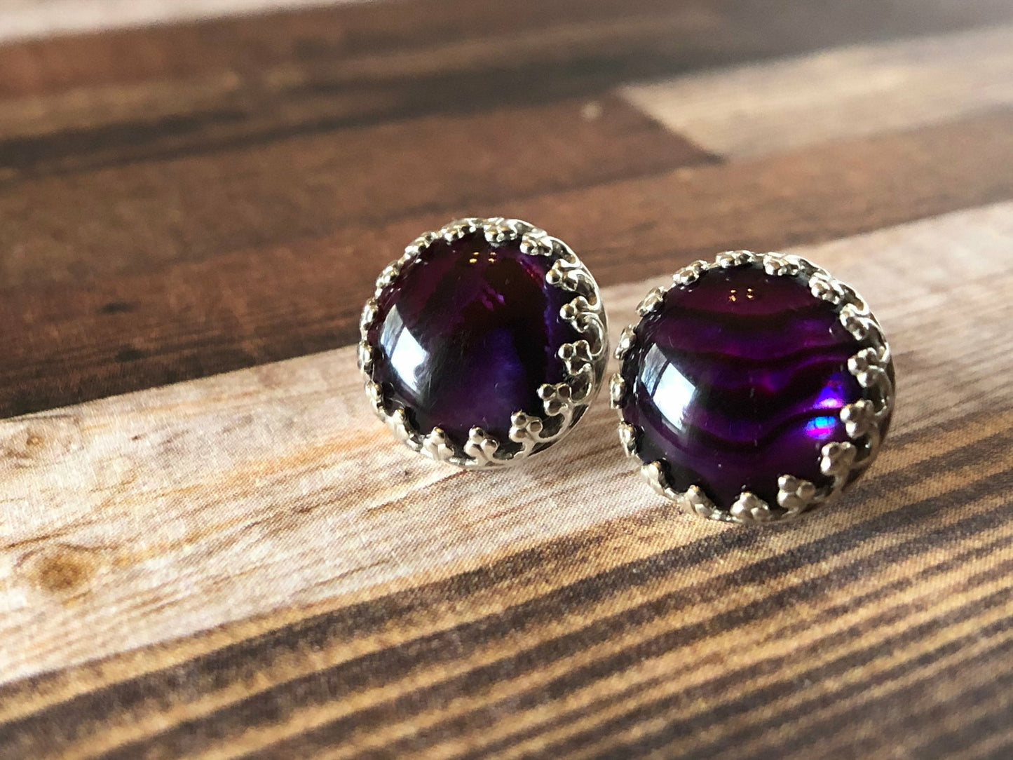 sterling-silver-purple-studs-silver-studs-gemstone-earrings-gemstone-studs-dainty-earrings-delicate-earrings-boho-earrings-abalone-earrings