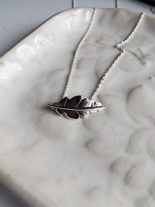 silver leaf necklace, small handmade leaf necklace with vines and stem, hidden clasp for necklace 