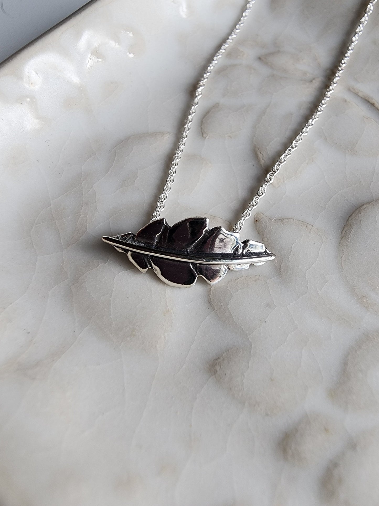 silver leaf necklace, small handmade leaf necklace with vines and stem, hidden clasp for necklace 