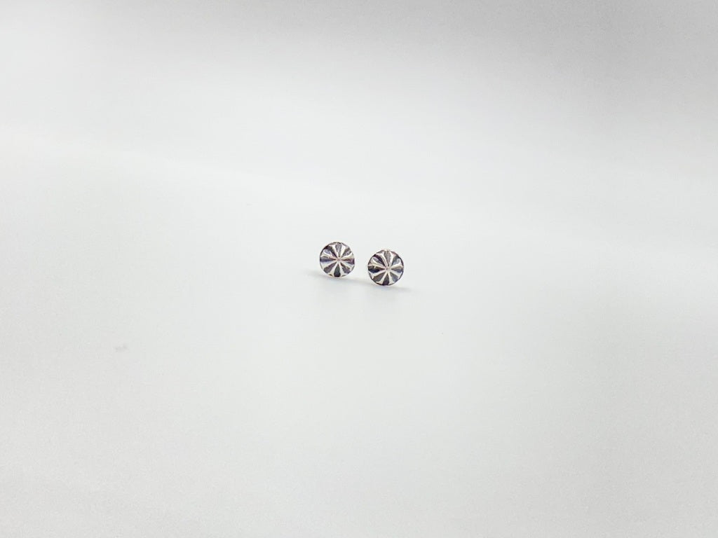 Small amethyst studs with closed back bezel. 