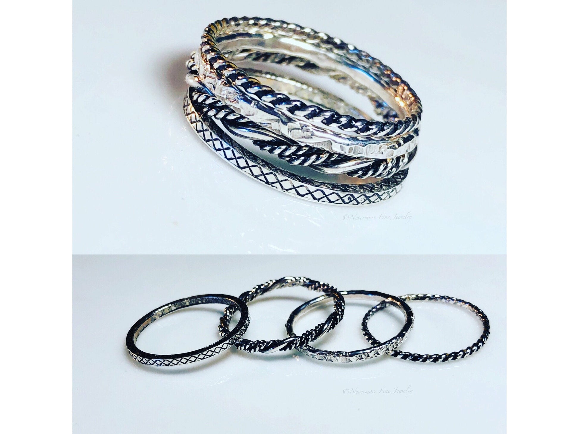 stackable-rings-sterling-silver-sterling-silver-rings-mixed-texture-rings-stackable-simple-bands-gifts-for-her-bridesmaid-gift-graduation