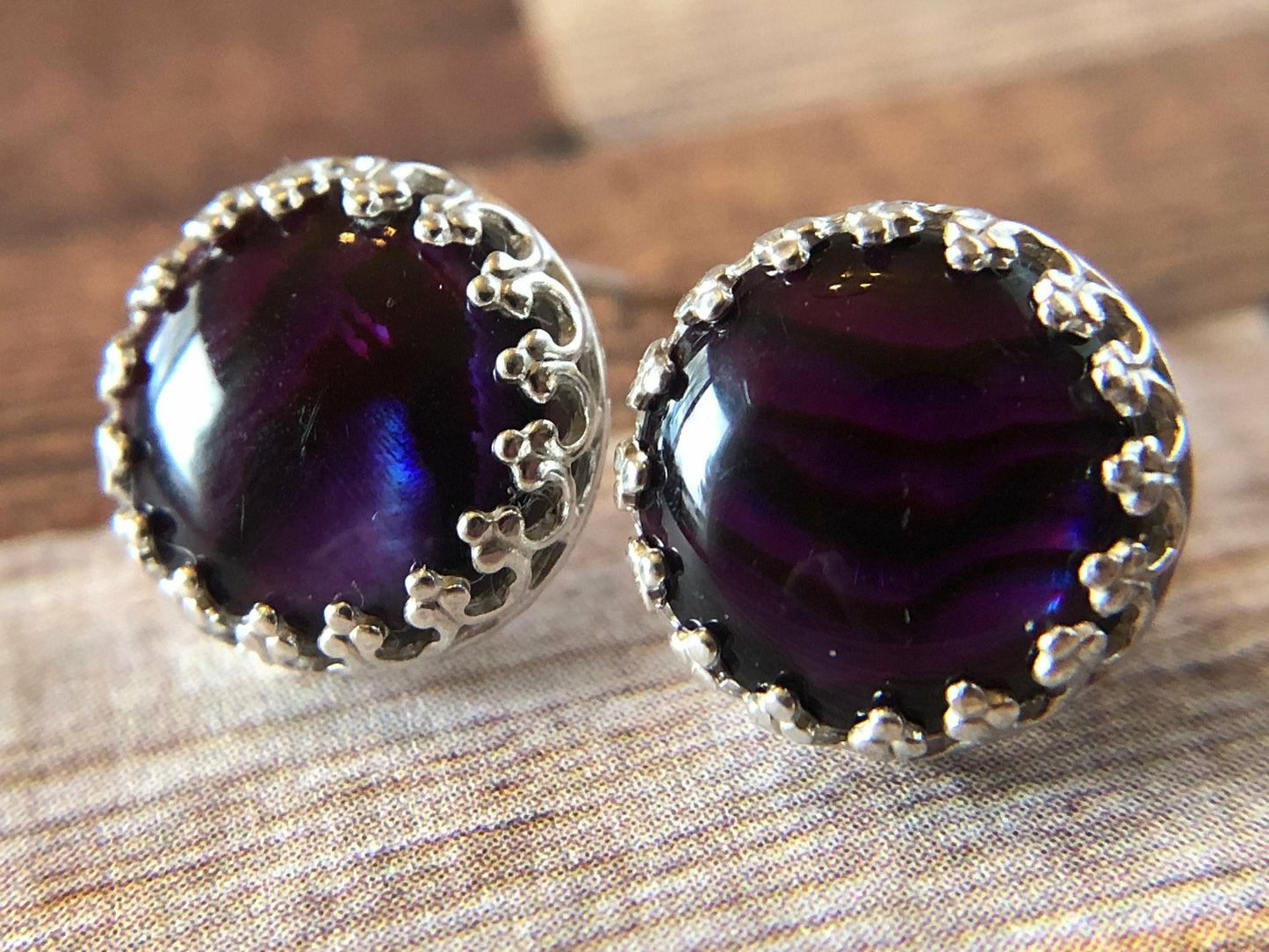 sterling-silver-purple-studs-silver-studs-gemstone-earrings-gemstone-studs-dainty-earrings-delicate-earrings-boho-earrings-abalone-earrings