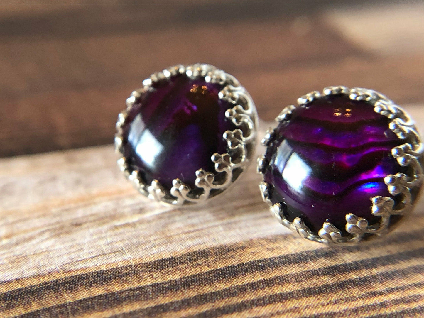 sterling-silver-purple-studs-silver-studs-gemstone-earrings-gemstone-studs-dainty-earrings-delicate-earrings-boho-earrings-abalone-earrings